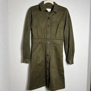 A Loves A Faux Olive Suede Long Sleeve Shirt Dress Size M NEW